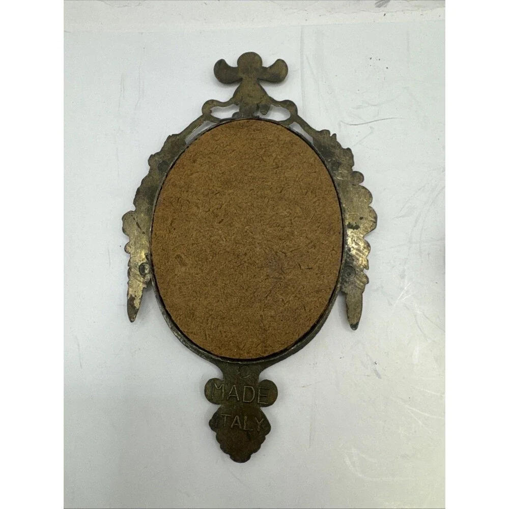 3 Trio VTG Ornate Metal Frames Victorian Young Girl Praying/Waving 6.5” Italy